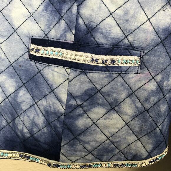 Mango MNG Blue & White Tie Dye Quilted Beaded Long Sleeve Jacket Large - Picture 6 of 16
